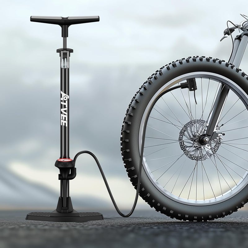 ATVEE Bike Pump, 25” Height Full Size Bicycle Pump with 160 PSI High Pressure, Bike tire Pump with Presta and Schrader Valve, Bike Air Pump for Bike Tires, Balls and Swimming Ring,Bike Pumps with Psi Gauge… - Image 2